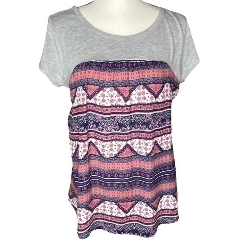 Maurices Top Boho Print Criss Cross Back Short Sleeve Blouse Size Large